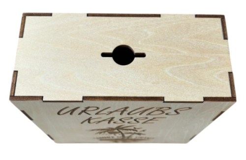 Urlaubs Kasse aus Holz Spardose